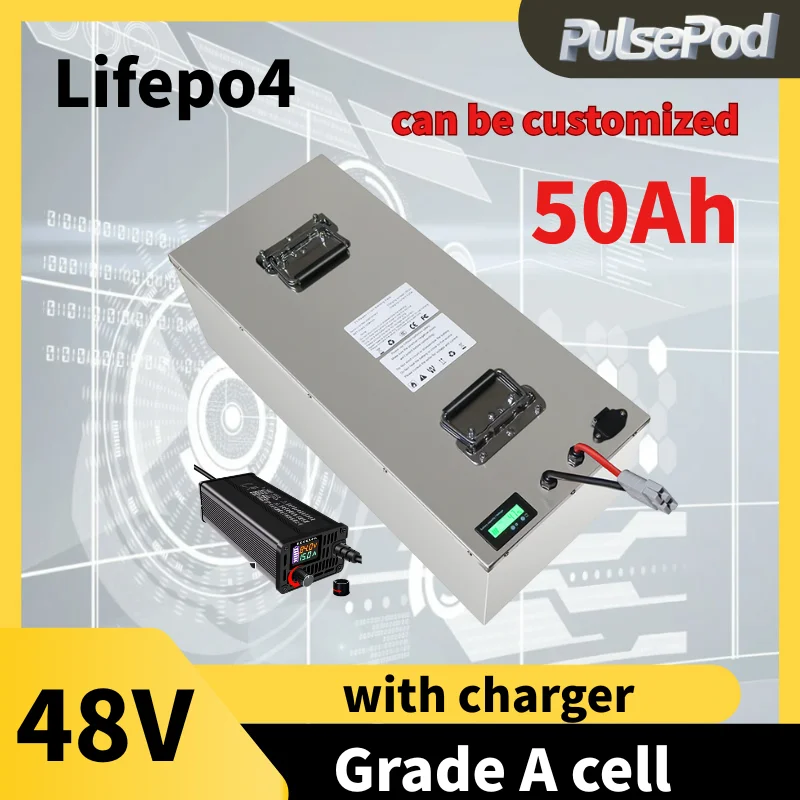 

lifepo4 Аккумулятор высокой емкости 48 В 50 Ач Lifepo4 Аккумулятор 48 В 40 Ач 50 А BMS 3000 Вт AGV Shuttle Автомобильное хранилище энергии + Зарядное устройство