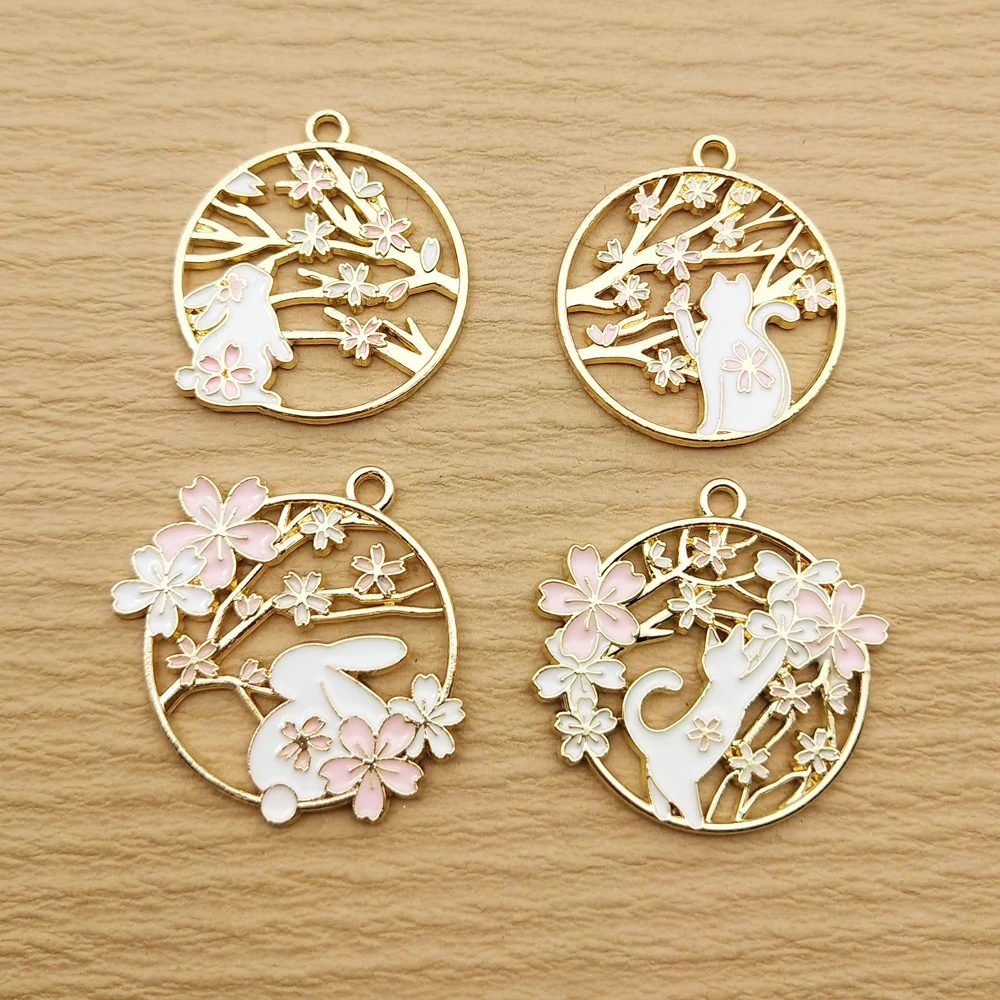 10pcs Cute Flower Rabbit Cat Charms for DIY Jewelry Making