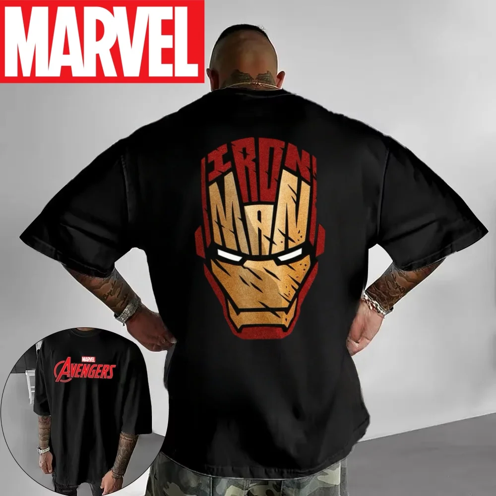 

Iron Man Helmet Pattern Short-sleeved T-shirt with Retro Comic Book Printing, Suitable for Casual Fans