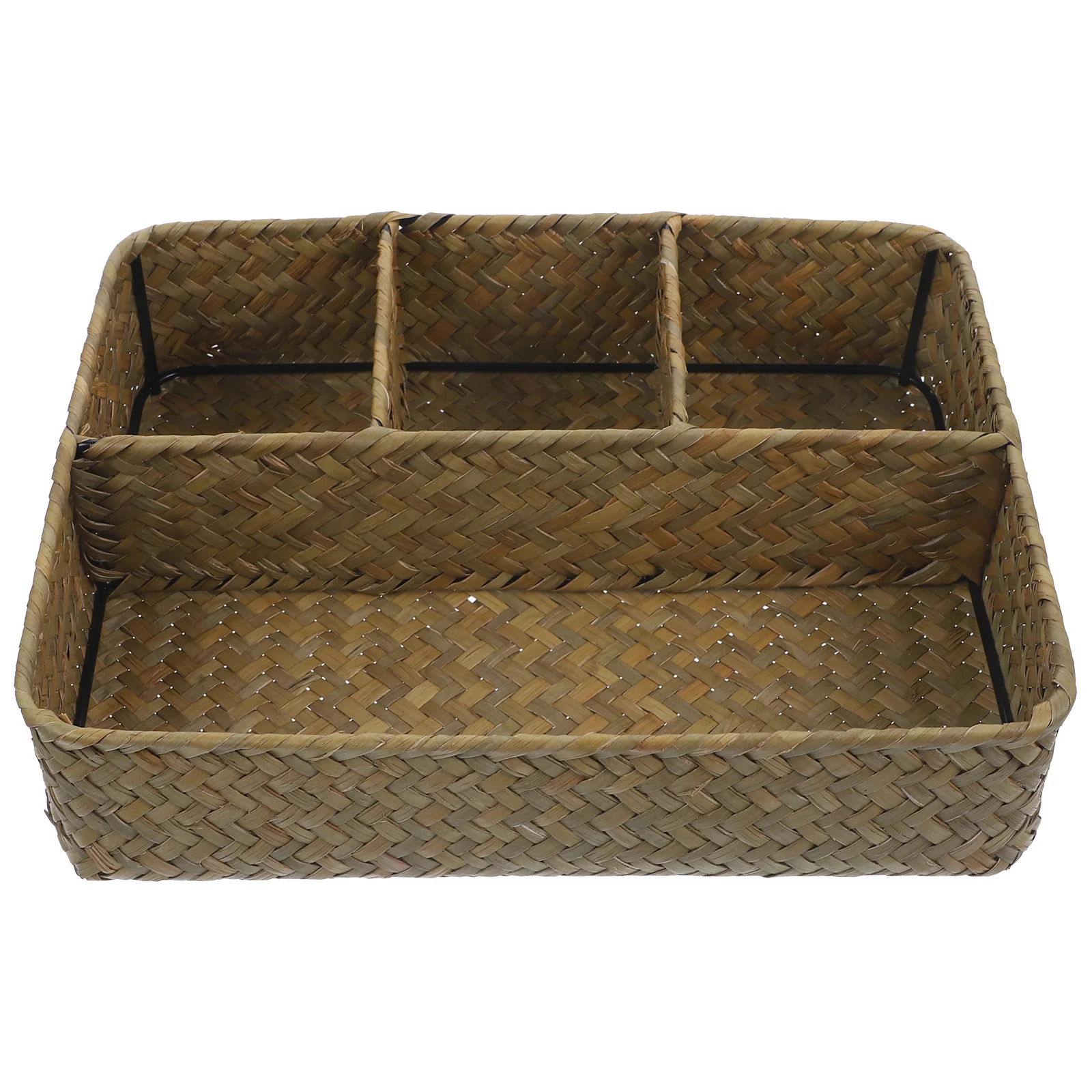 

Woven Seagrass Storage Basket Natural Farmhouse Style Organizer For Coffee Bar Tea Sugar Packets Sundries Desktop Snack
