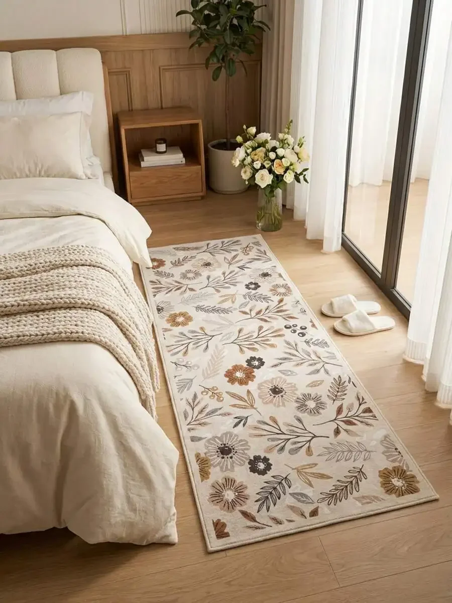 

1pc French Pastoral Floral Velvet Runner Rug, Atmosphere Mat, Non-Slip And Easy To Clean, Soft And Comfortable, Multiple Sizes A