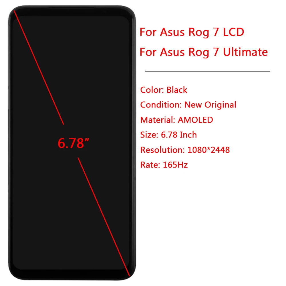 For Asus Rog Phone 7 LCD AMOLED Display Touch Screen With Frame 6.78