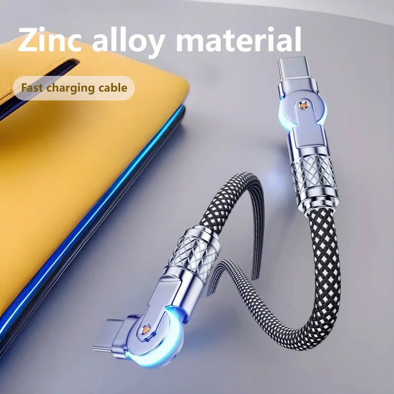 Super Fast Charging Kit 60W PD 3.0 USB C Cable 180 Rotation Braided with Light All Metal Connector for Samsung Huawei Laptop
