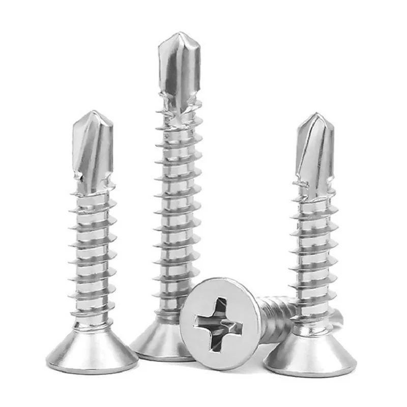 M3.5 M3.9 M4.0 M4.5 410 الفولاذ المقاوم للصدأ برغي حافر ذاتيًا برأس مسطح فيليبس برغي حفر ذاتي للصفائح المعدنية