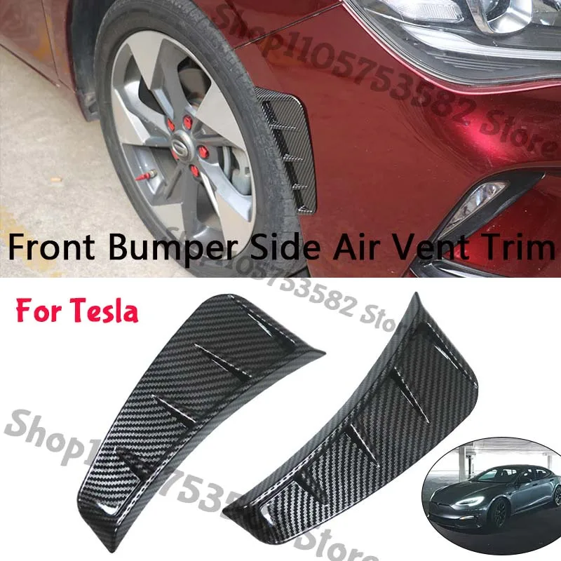 1Pair Car Front Bumper Side Air Vent Trim Carbon Fiber Style For Tesla Universal Exterior Decoration Cover