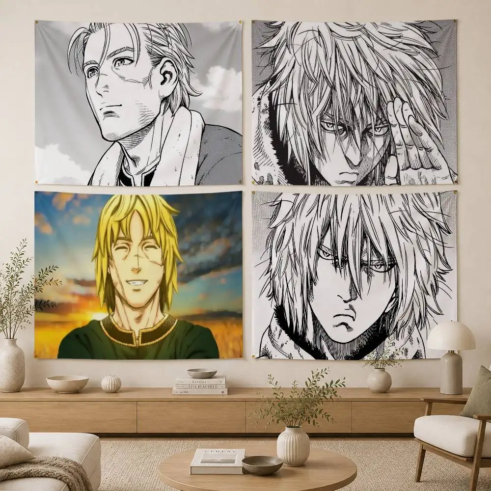 Vinland Saga Manga Thorfinn Flag Digital Printing Banner for Garage Wall Out Door Decoration