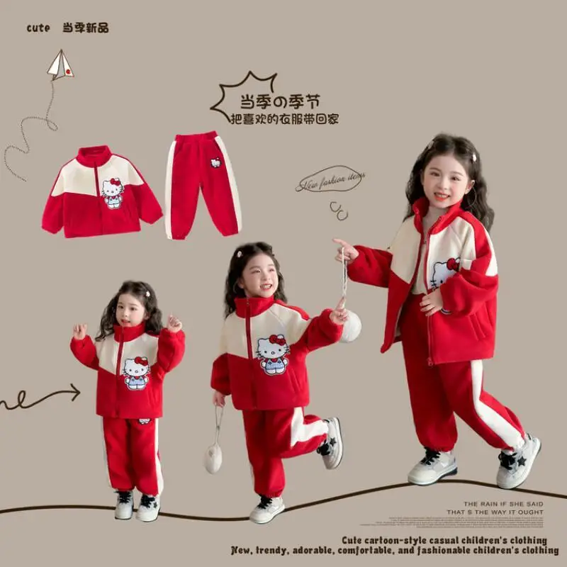 

Sanrio Hello Kitty Kids Loungewear Set Kawaii Y2K Anime Children's Clothing Clothes Girls Sweatsuit Pants Winter Casual Coat New