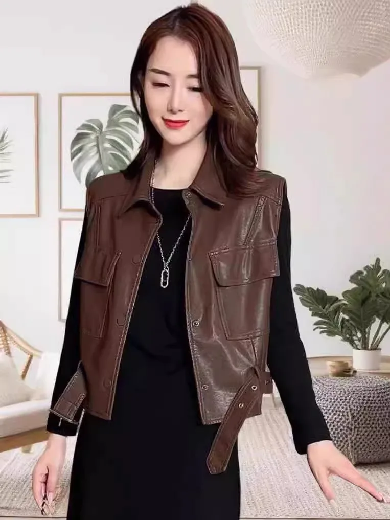 Gilet Retro Stile Hong Kong per Donna, Giacca Senza Maniche Alla Moda Anti-Età, Gilet in Pelle PU Trendy per l'Inizio Autunno, Novità...