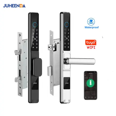 Tuya Wifi Smart Slim Sliding Door Lock Waterproof Fingerprint Password RFID Card Keyless Electronic Aluminum Door Lock For Home