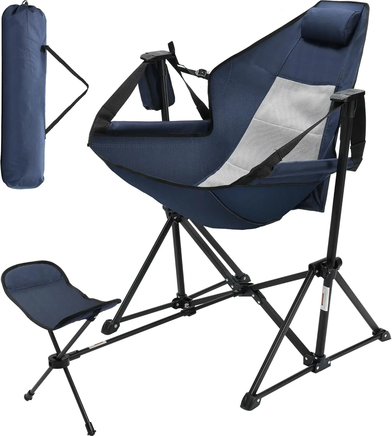 

Hammock Camping Chair, Folding Camping Chairs with Retractable Footrest, Adjustable Backrest, Headrest, Cup Holder