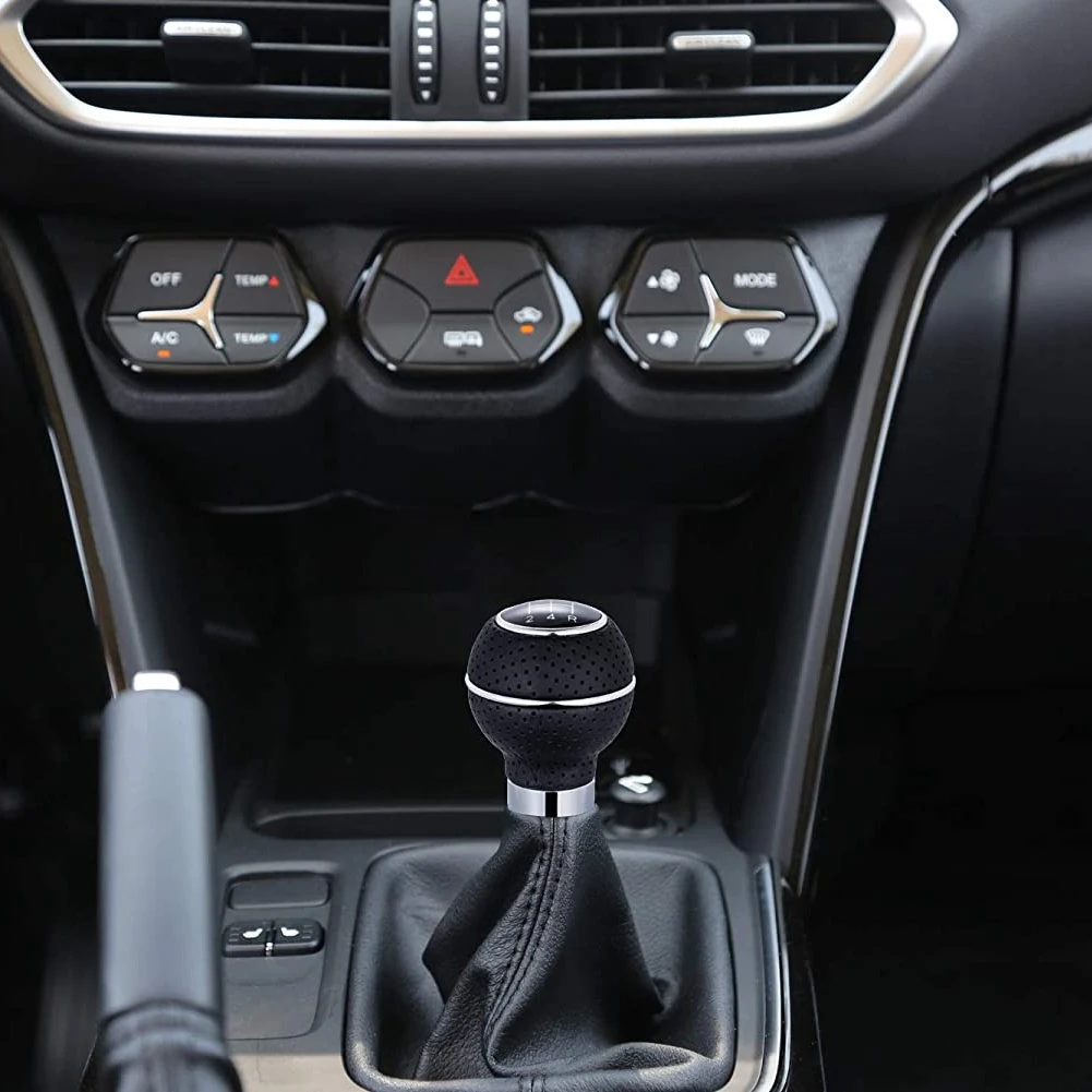 Car 5 Speed Gear Shifter Knob ABS+ PU Stick Shift Hanlde Universal for Most Manual Transmissions Black+Silver