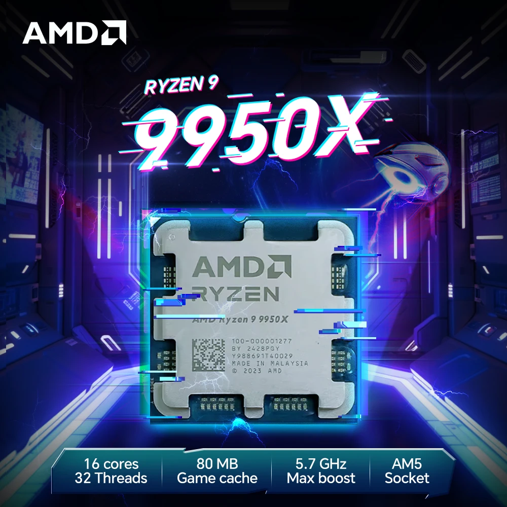 AMD Ryzen 9 9950X 170W 4.3GHz Gaming Processor 4NM L3=64M 16-Core 32-Thread R9 9950X DDR5 Socket AM5 but without  fan