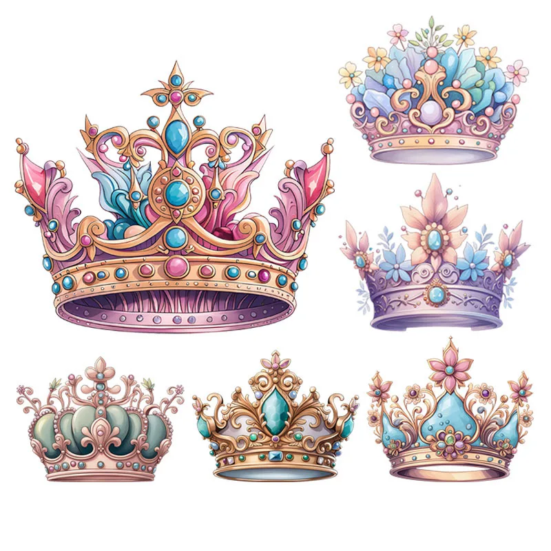 Gorgeous Gemstone Dream Crown DTF Thermo Sticker Decals Heat Transfer On Clothes Iron On Patch For Hoodies Press Print Washable