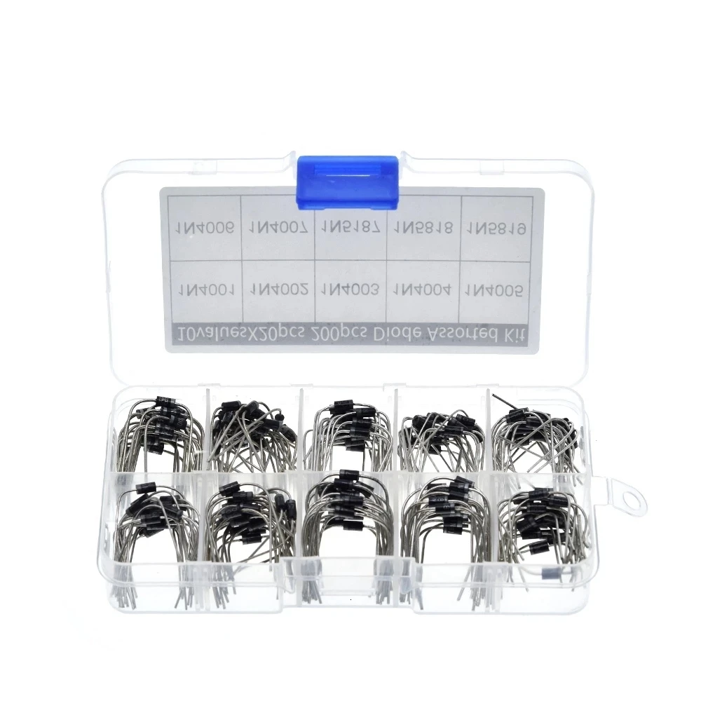 

200PCS/Box 10 Values * 20pcs Rectifier diode kit 1N4001/1N4002/1N4003/1N4004/1N4005/1N4006/1N4007/1N5817/1N5818/1N5819