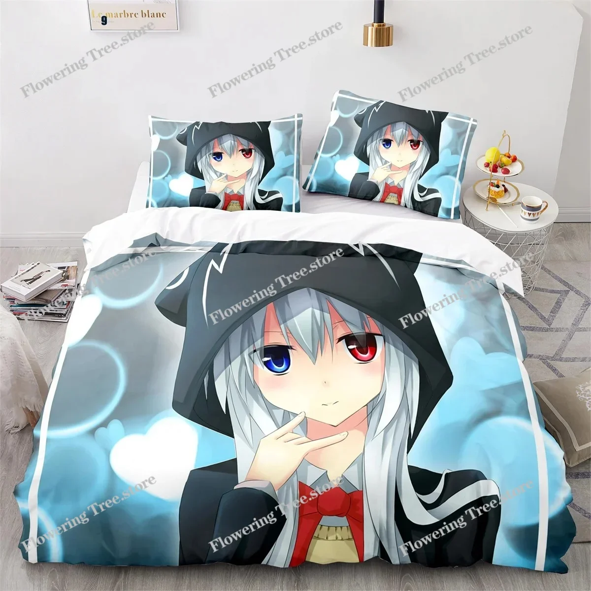 

Gacha Life Academia Anime Duvet Cover Set with Pillow Covers Polyester Teens Kids Bedding Set Full Queen King Size Bed Linen
