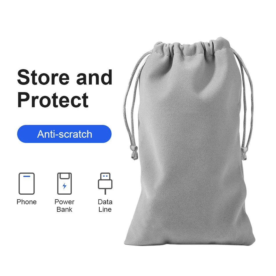 Suede Drawstring Pouch Power Bank Earphone Data Cable Case Phone Pack Waterproof Velvet Storage Bag Mobile Cellphone Accessories