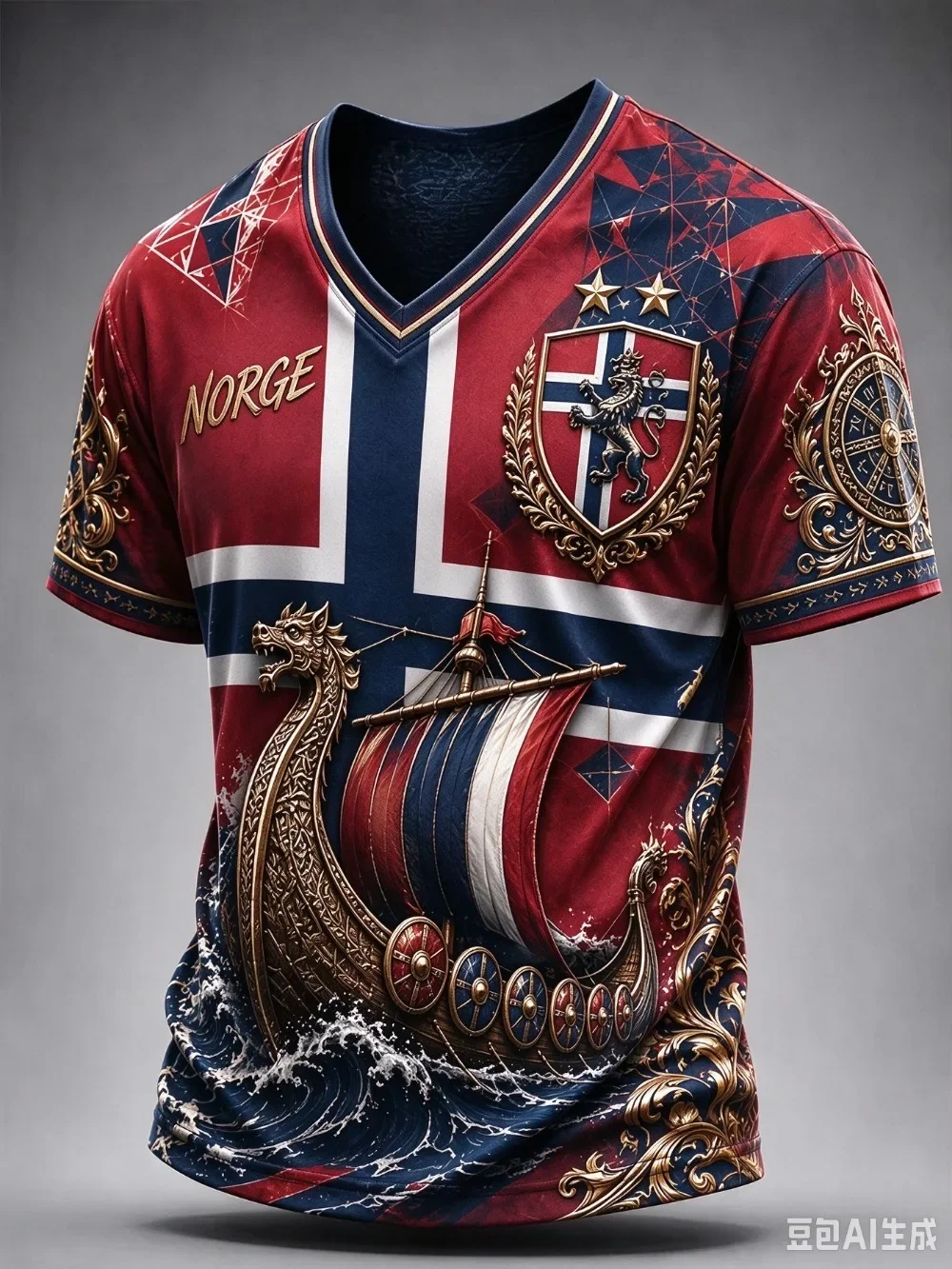 Norwegian Flag Viking Dragon Ship Coat 3D Printed Quickdry Breath Men V-neck Plus-sizeT-Shirt Outdoor Street Casual Parent-Child