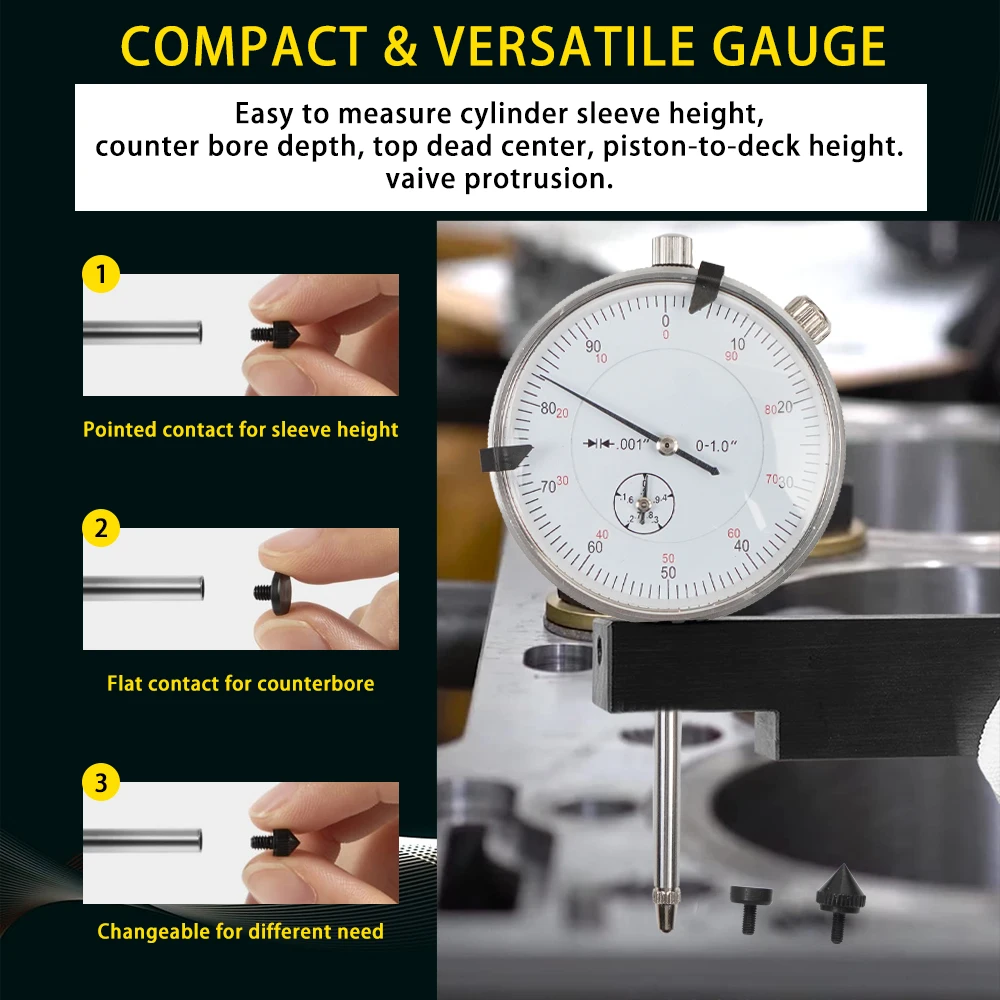 スリーブ高さ＆カウンターボアゲージ 全ディーゼルエンジン用 ボアゲージ範囲 0-1.00インチ 目盛り 0.001インチ 読み取り 0-100 6434