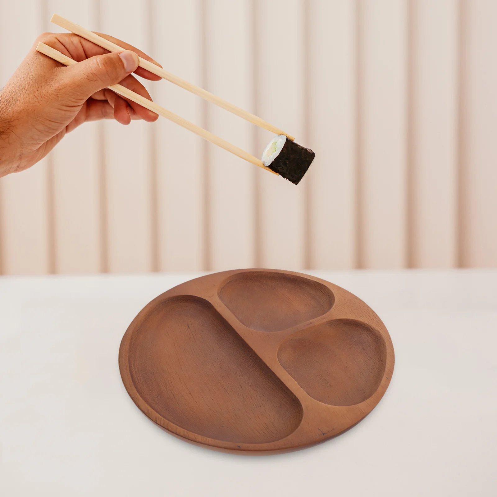 

1pc Wooden Dining Plate Divided Luncheon Plate Portion Control Tableware For Home Restaurant Hotel Bariatric Diet Wood Dish