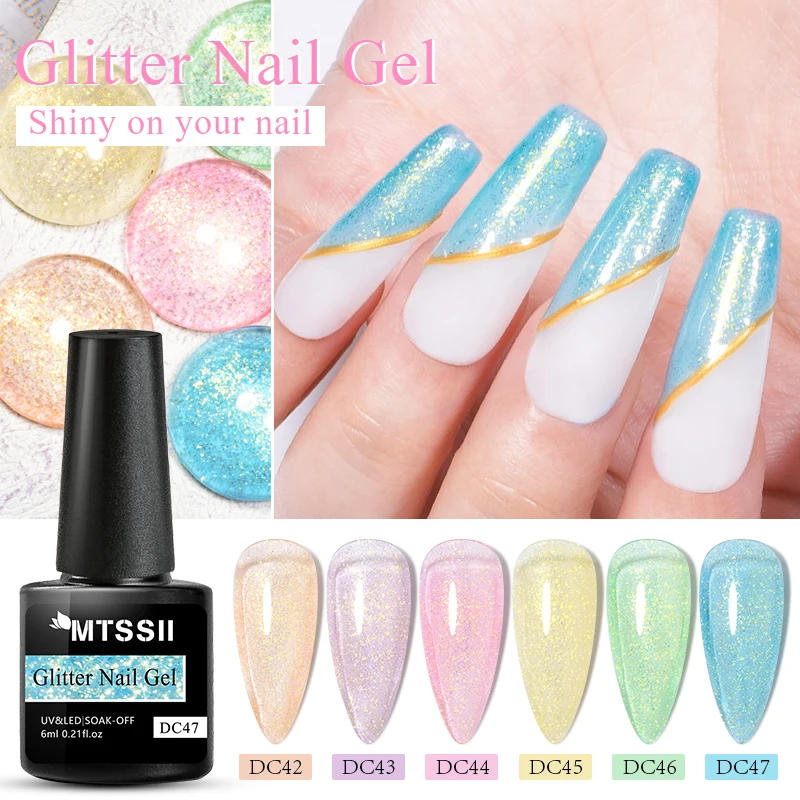 Mtssii 6ML Glitter Gel Nail Polish Shiny Colorful Sequins Semi Permanent Soak Off UV Gel Nail Art Jelly Varnish