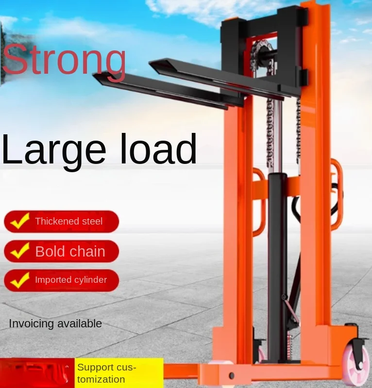 Manual hydraulic forklift stacker 1 ton 2 tons semi-electric lift truck hand push cattle small forklift