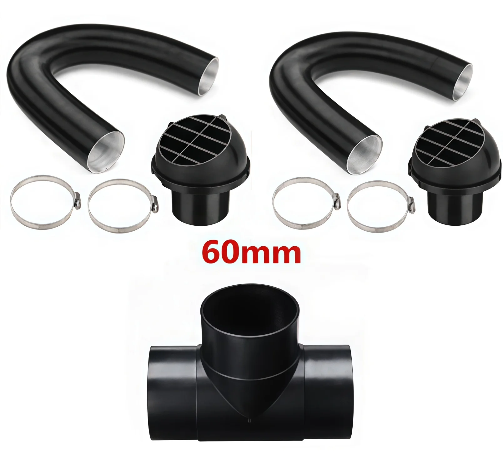 Parking Heater Air Outlet Deflector 60mm with Two Flexible Air Ducts and T Tee for Easy Installation in Various Vehicles