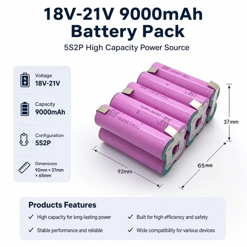 Batteria 35E 18650 9000mAh 20A 5S 2P 18V-21V per avvitatore elettrico e pacchetto batteria per saldatura