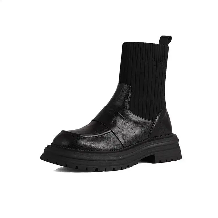 Boots Socks Heels Winter Shoes For Women Round Toe Chelsea Stockings 2024 Rubber Ladies Med Ankle Autumn Rock Microfiber Slip-O