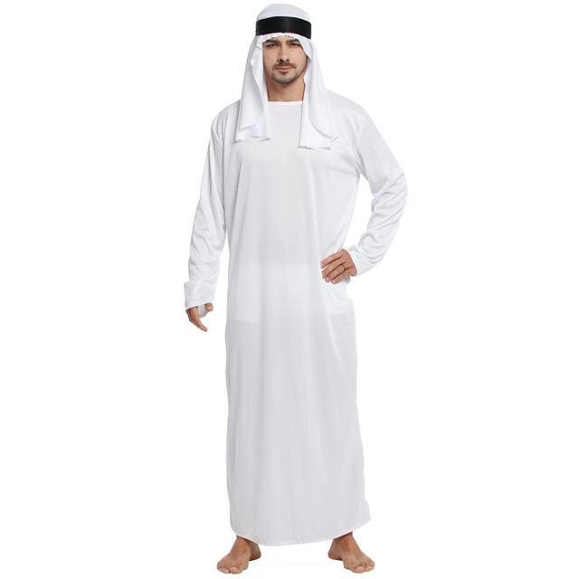 Traje de manga larga para hombre Tunica arabe musulmana de Oriente Medio cuello redondo Abaya larga de Dubai con correa para la diadema AliExpress