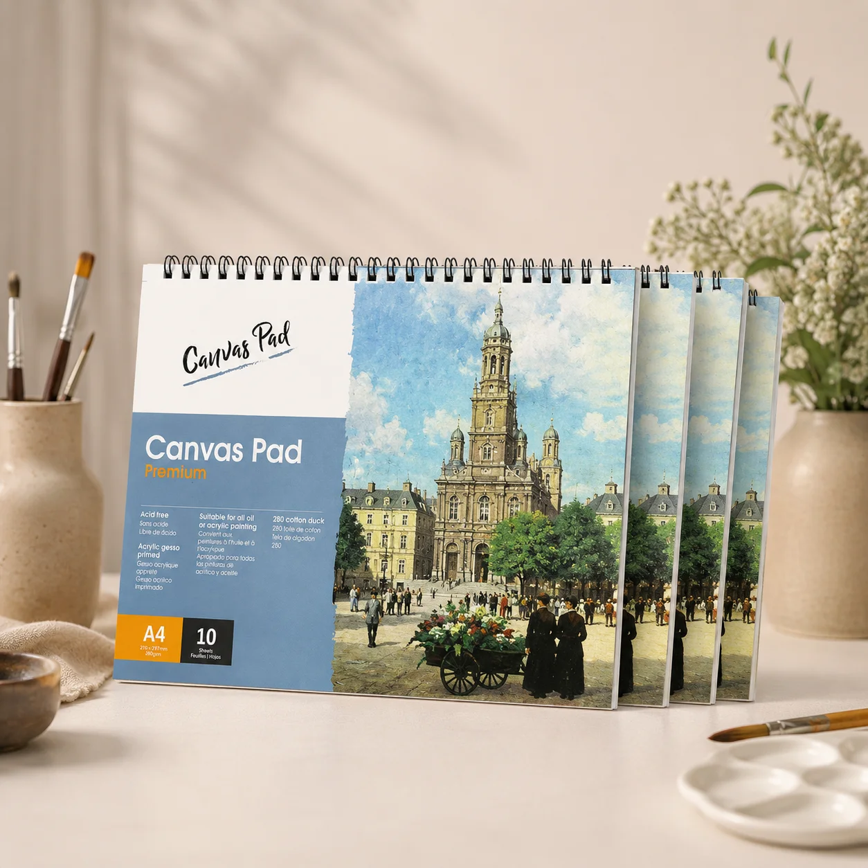 A4 Canvas Pad | 10 Sheets 280g Cotton Acid-Free Primed Paper | For Acrylic & Oil Painting | Back to School Art Supplies