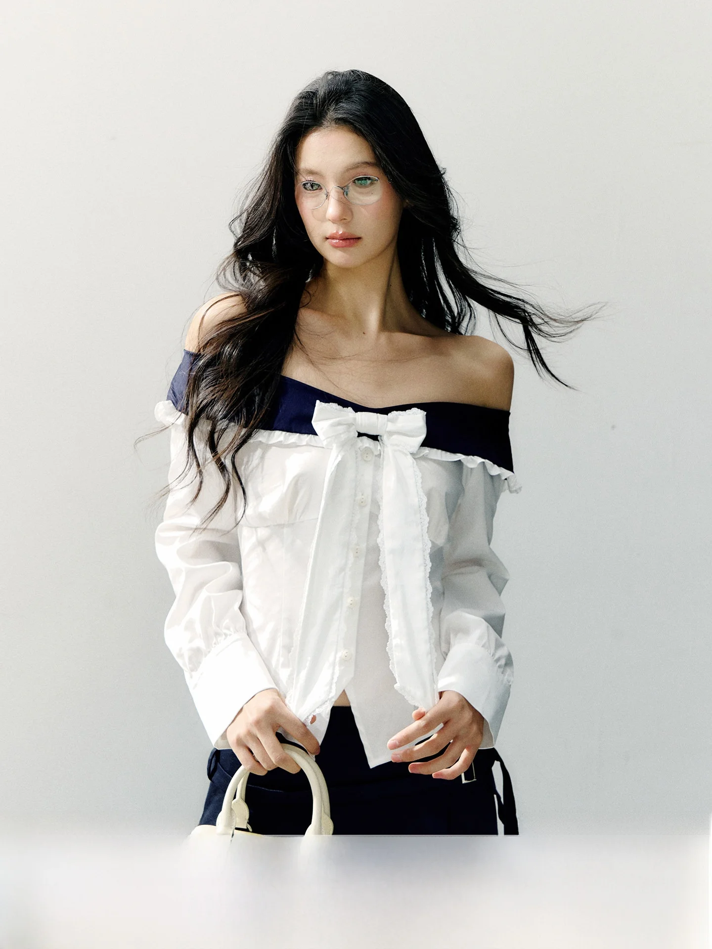 

7iftin Original Design Knot Splice One oulder Long Sve Slimming irt New Sle Fake Two-Piece Top for Women