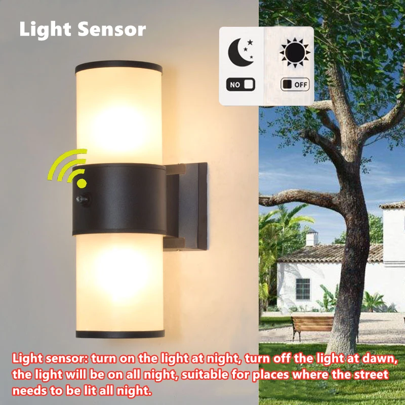 E27 LED Outdoor Wall Lamp Sensor Up Down Glass Aluminum Waterproof Garden Light Corridor Street Exterior Wall Sconce 110V 220V