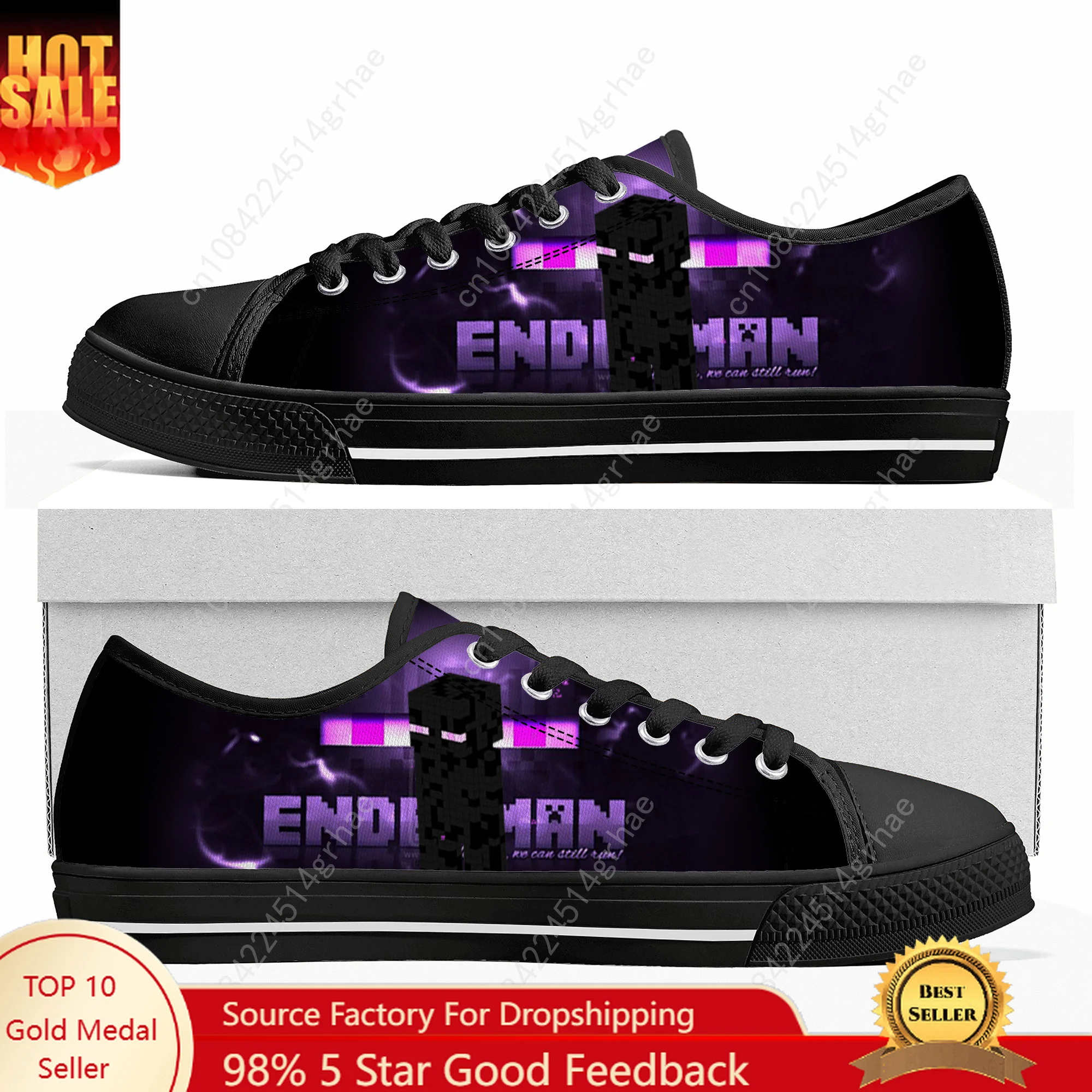 

Cartoon Enderman Low Top Sneakers Mens Womens Teenager Canvas High Quality Sneaker Casual Custom Made Shoes Customize DIY Shoe