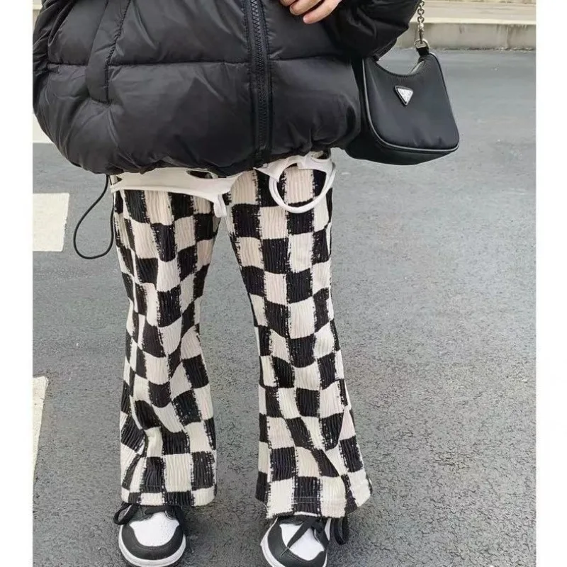 Pants New Childrens Clothing for Girls in Spring Autumn Winter with Velvet Checkerboard Pattern Thick Trousers 2025
