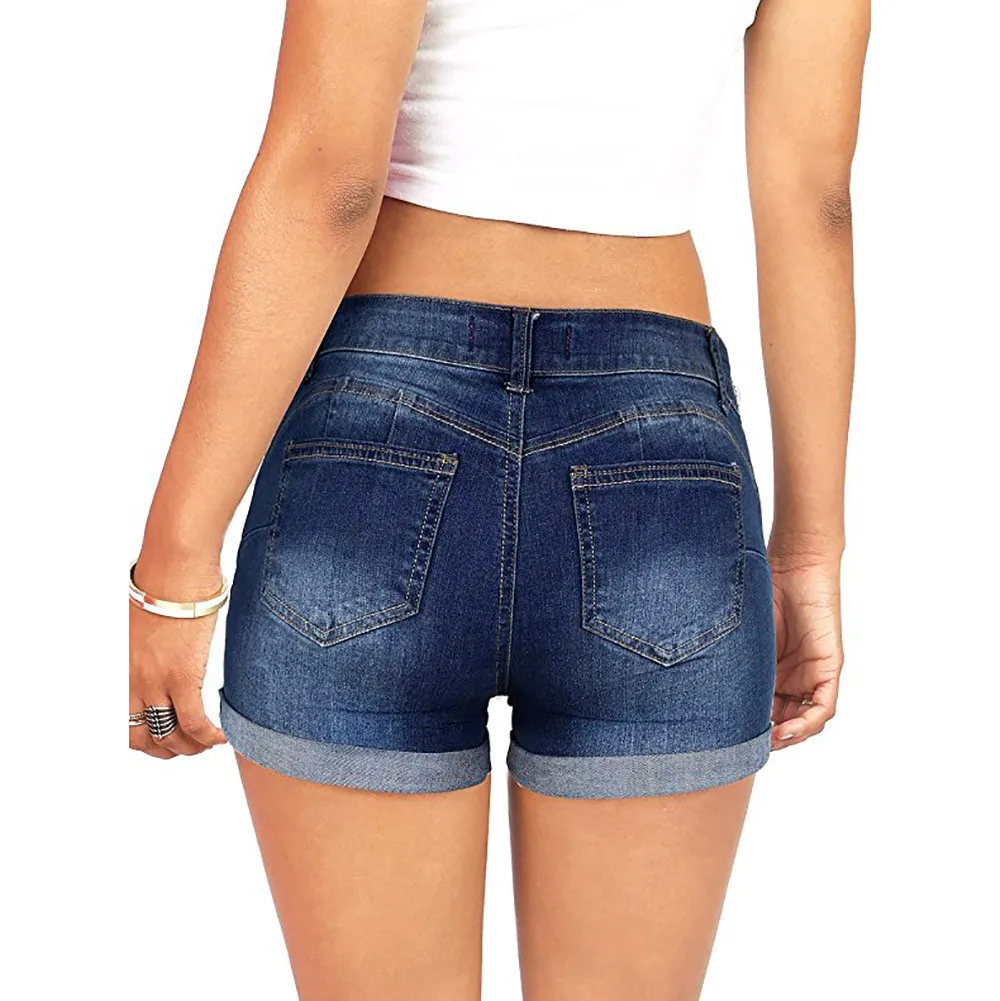 Women's New Summer Fashion Waistband Denim Stretch Fabric Shorts Casual Versatile Street Shorts Solid Color Soft Jeans