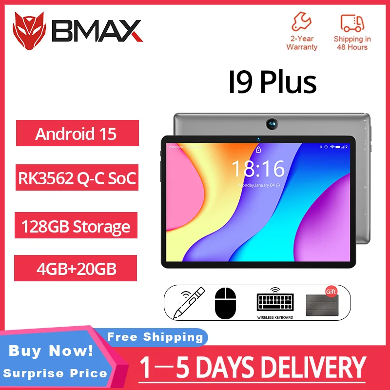 

BMAX I9 plus Tablet 10.1 Inch 4+20GB RAM 128GB ROM Rockchip RK3562 Android 11 WIFI 6 Bluetooth 5.4 6000mAh Type-C