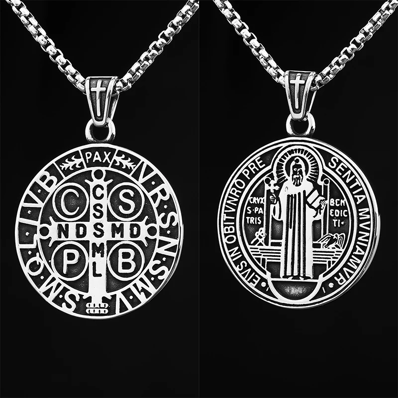 2024 neue 316l Edelstahl Saint Benedict Exorist Wende muster Kreuz Anhänger Halskette Mann Frauen Glauben Amulett Schmuck