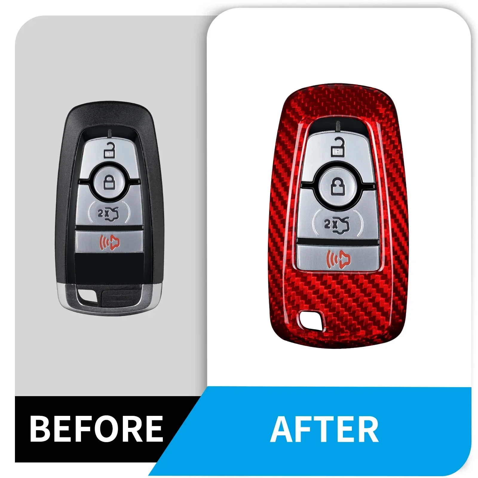 Carbon Fiber Key Fob Cover For Ford F150 Explorer Fusion Mustang Escape Edge Ranger Expedition Smart Key Accessories 4 Buttons