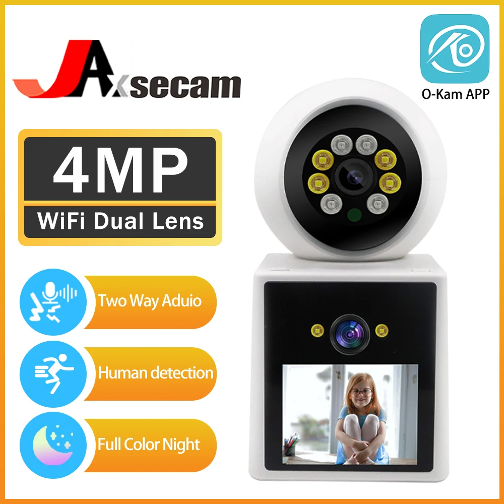 

O-Kam 2K 4MP Dual Lens 2.4 Inch WiFi Video Baby Monitor Two Way Audio Home Security Camera Smart Home Indoor Color Night Camera