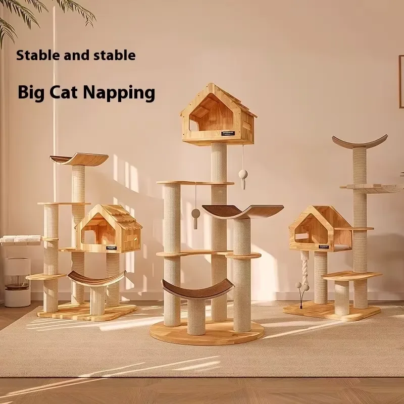 2026 New, High Quality Modern All Solid Wood Cat Tree with Nest and Scratcher Board Large Integrated Climbing