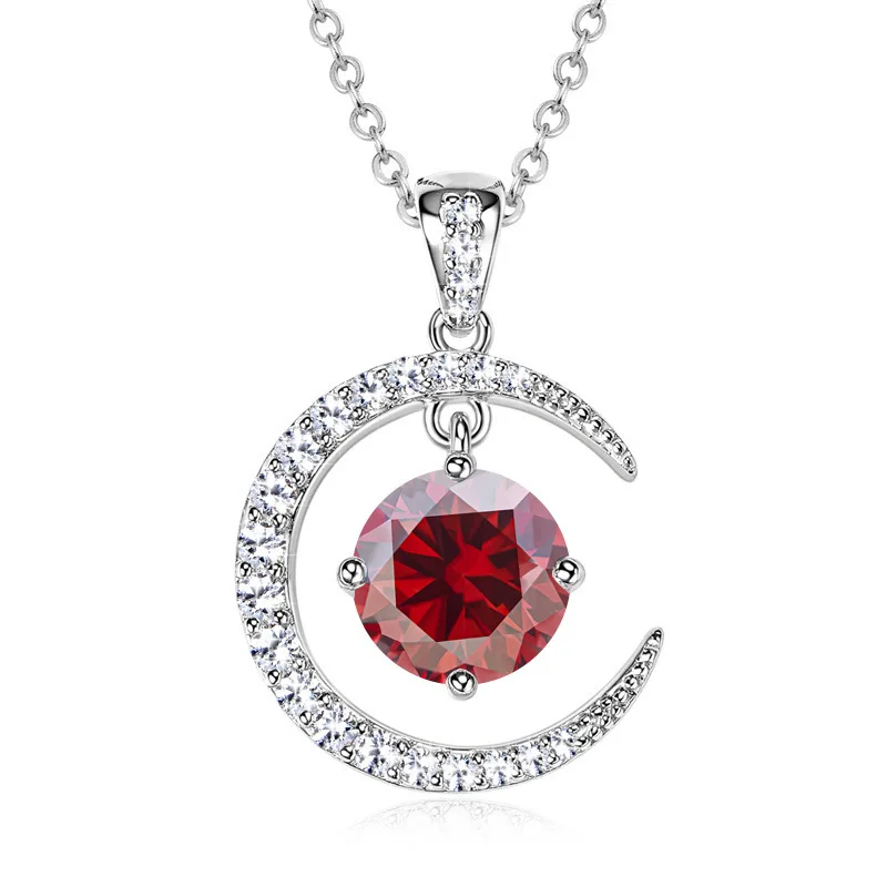 925 Sterling Silver Moissanite Crescent Moon Pendant Necklace for Women C Shape Sparkling Fine Jewelry Birthday Party Gift