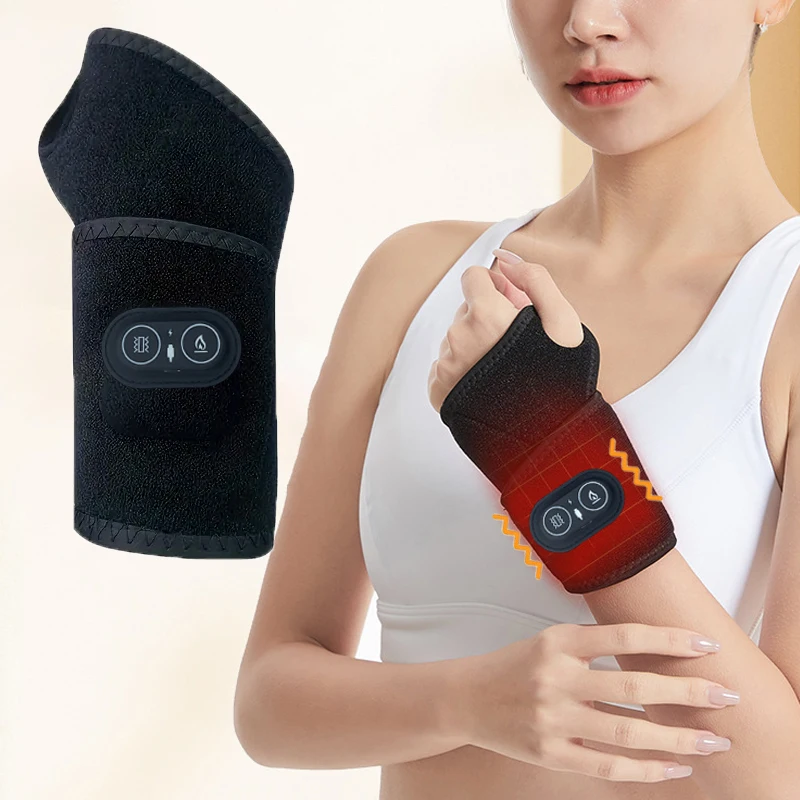 كم دعم المعصم ساخن كهربائيًا، حزام أسود قابل للتعديل وجيد التهوية، شحن USB، جهاز تدفئة محمول، حماية مفصل اليد في الشتاء