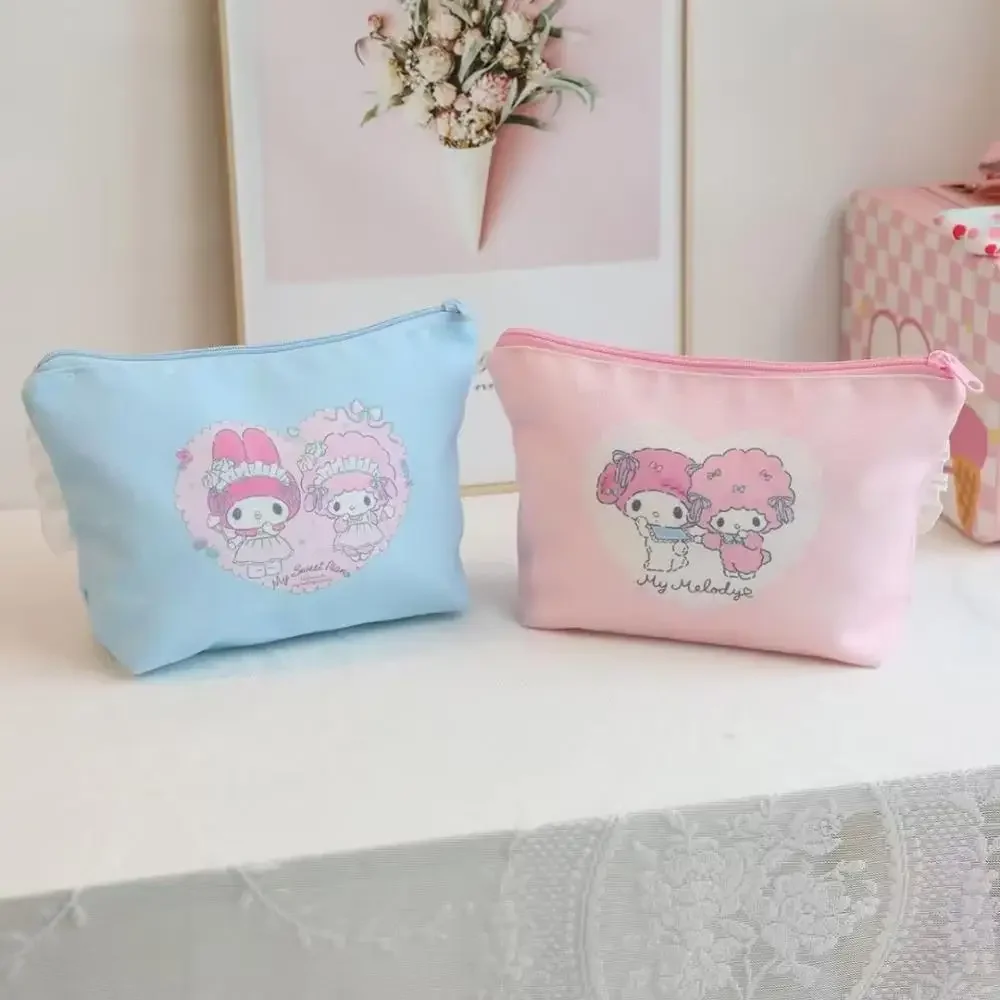 

My Melody Cosmetic Bag Canvas Cartoon Makeup Bag Portable Large Capacity Cosmetic Storage Multifunctional Clutch Bag