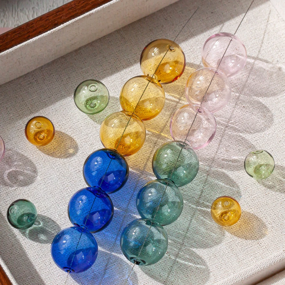 12-18Mm small fresh colored glass round bead straight hole beaded bracelet handmade material DIY ear jewelry accessories 6pcs