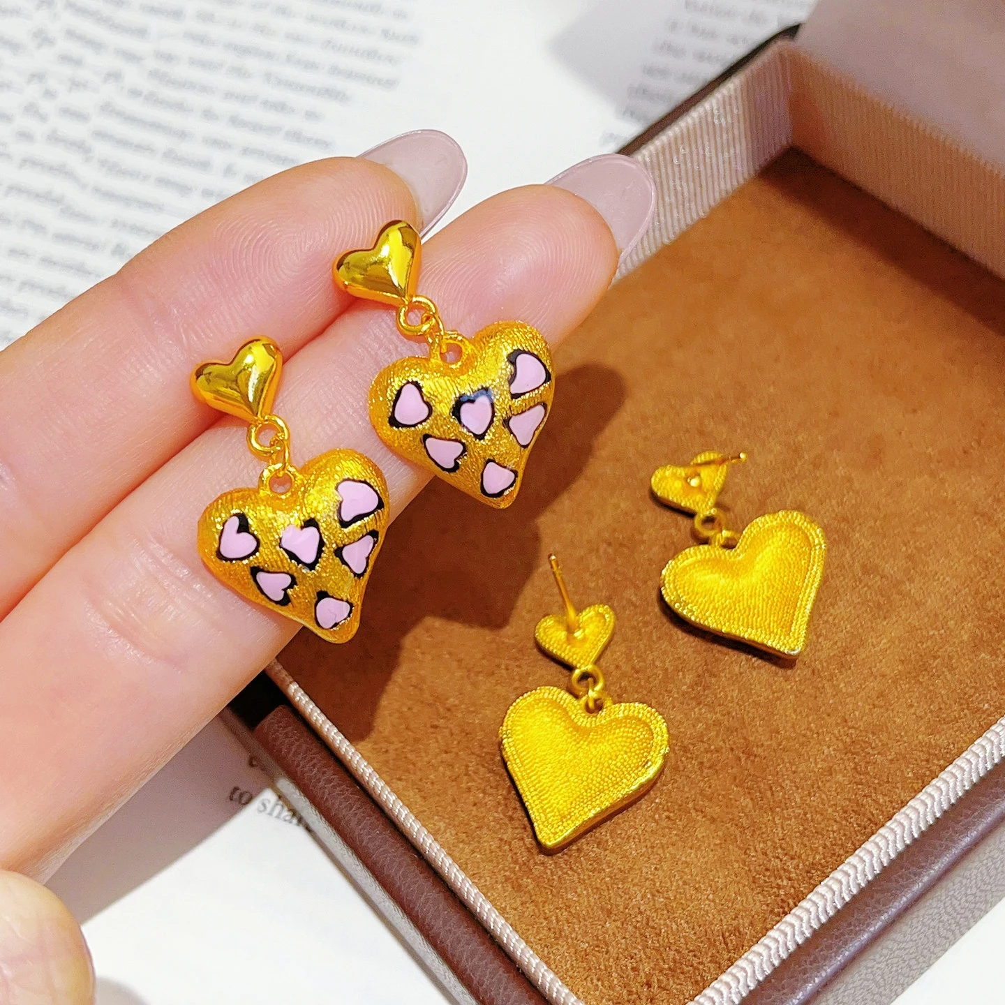 Comfortable Wearing Enamel Love Leopard Print Earrings For Women 24K Gold AU999 | Fit ear shape, pressure-free all day