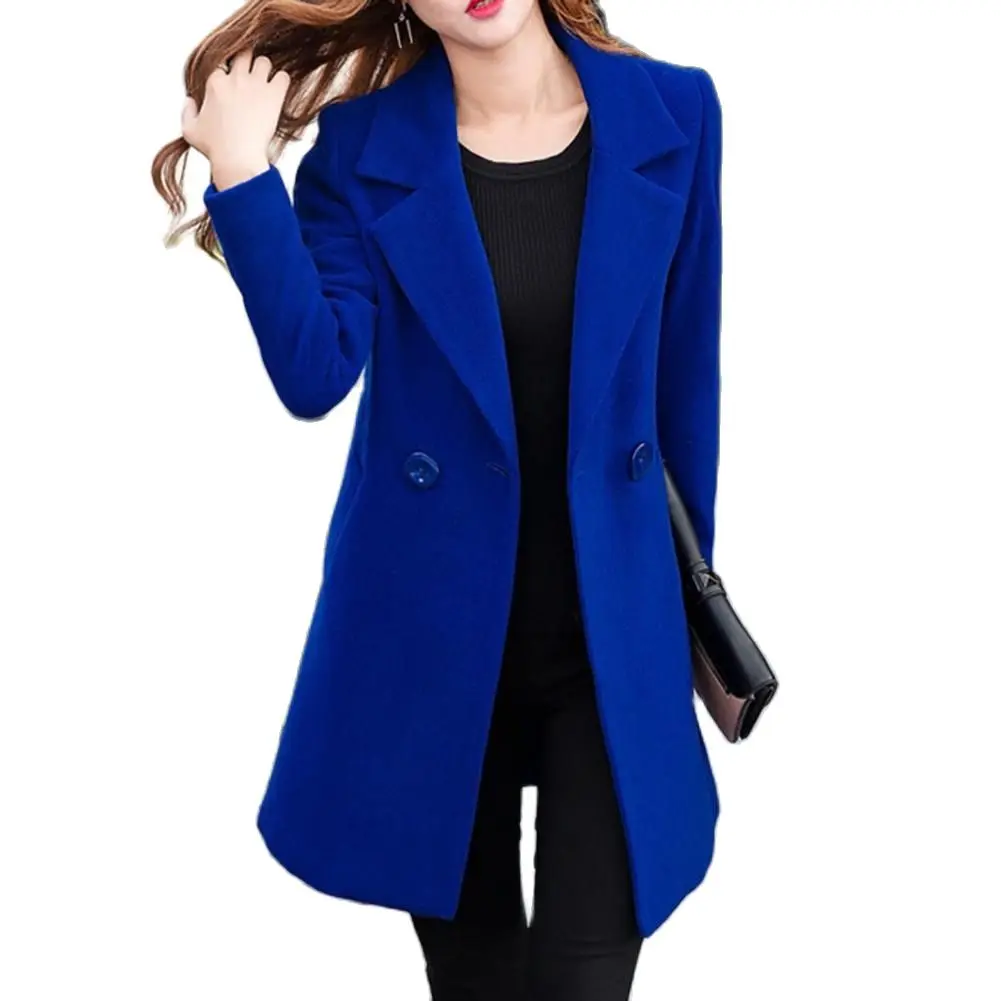 Winter Coat Women Thick Pockets Overcoat Notch Collar Fall Coat