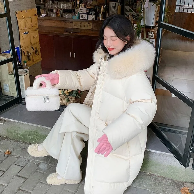 De nieuwe trendy katoenen gewatteerde jas in Koreaanse stijl, lange losse jas, katoenen gewatteerde jas, klassieke unieke winter-woon-werkverkeer