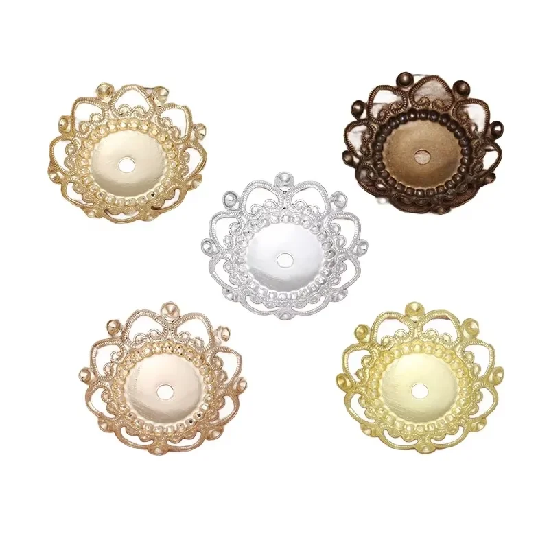 BoYuTe (50 Pieces/Lot) 24MM Flower Bead Caps Charms Wholesale Filigree Brass Materials Vintage DIY Jewelry Making Accessories