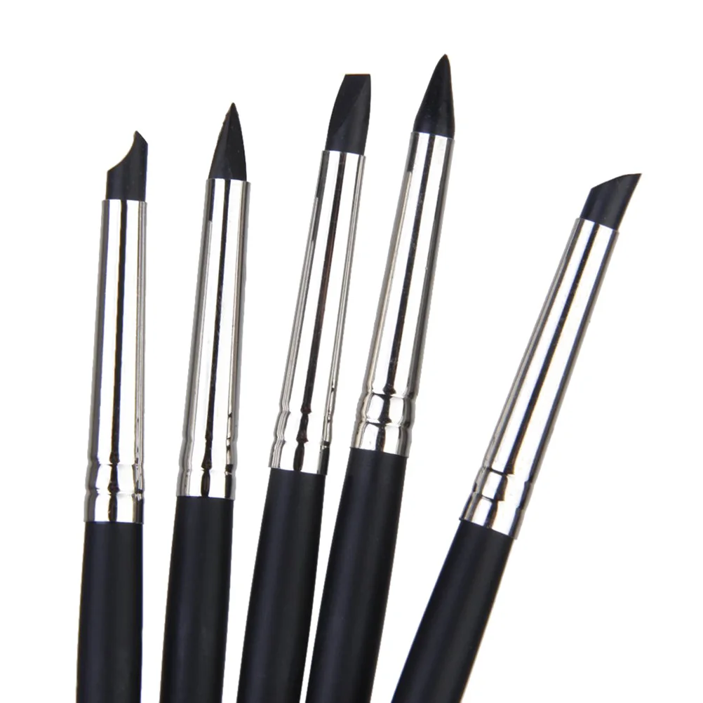 

5pcs Clay Sculpting Tools Black 155-165Mm Silicone Wood Metal Shaping Tool For Modeling Sculpture Wipe Out Fingerprints