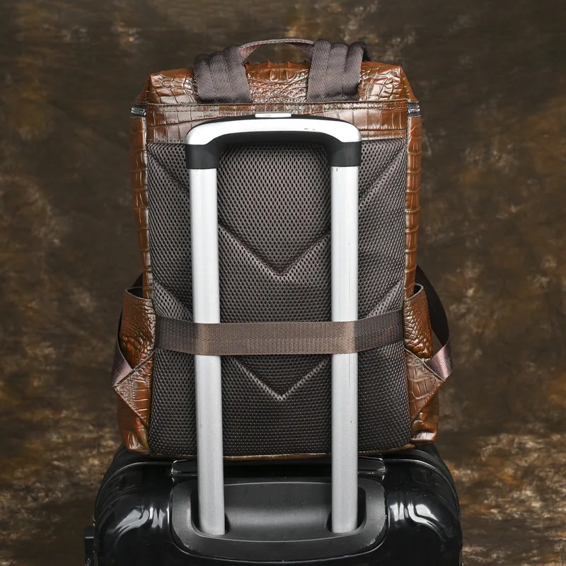 التمساح نمط رجل جلد طبيعي على ظهره التمساح حقيبة سفر للرجل خمر بنين حقيبة كتف مزدوجة